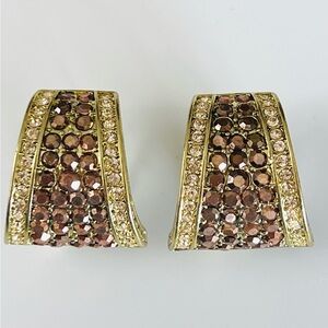 Heidi Daus CLIP ON 🆕 “Say It With Style”  bronze crystals half hoop Earrings